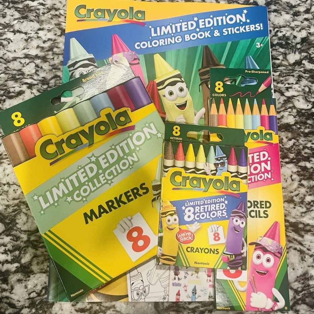 Crayola Limited Edition Retired 4pc set Crayons,markers, Coloring Pencils & Book